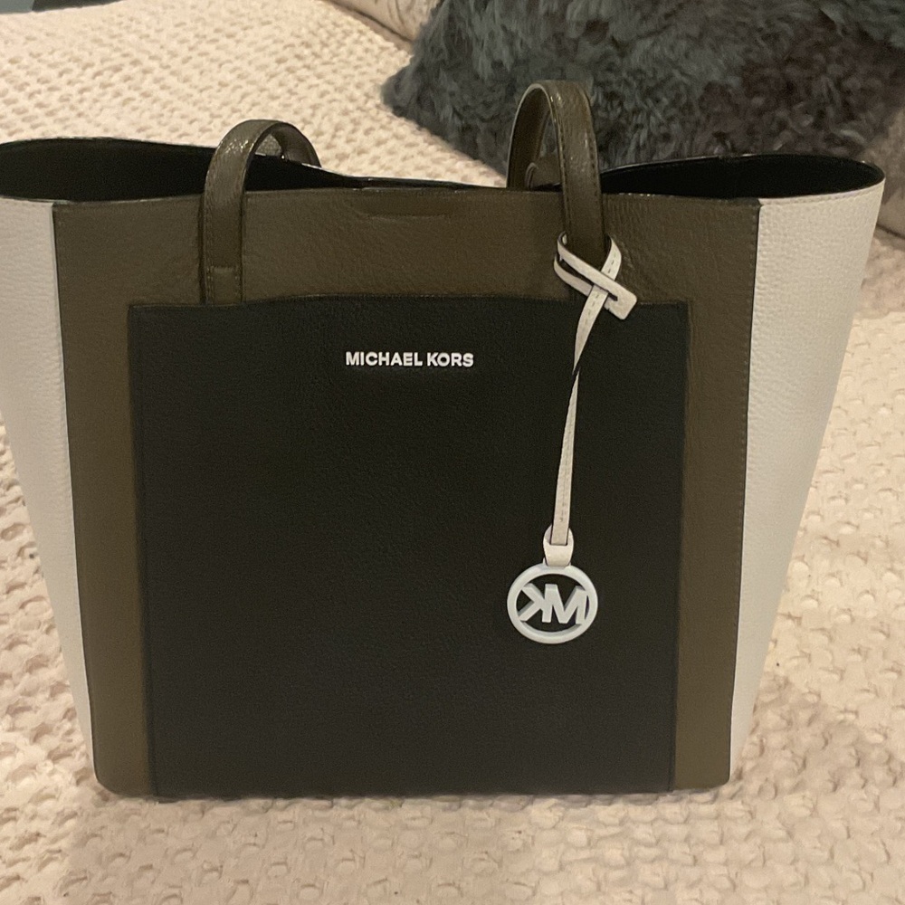 Michael Kors Black, Olive, and White Tote